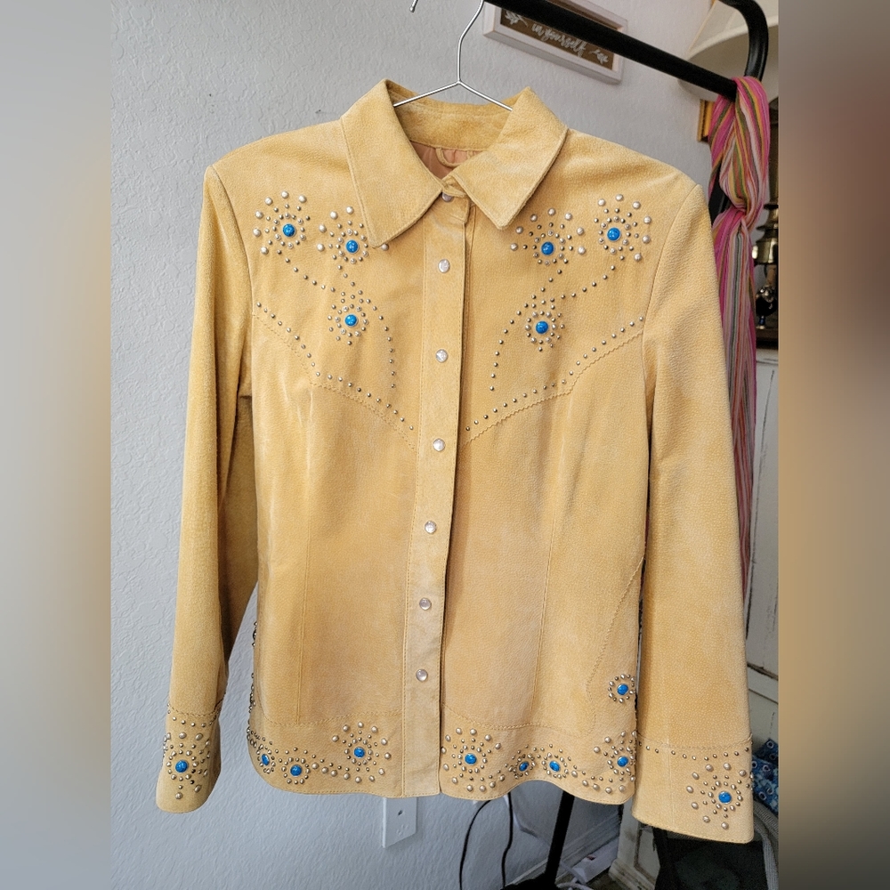 Tan Suede Leather Western Button Up Jacket